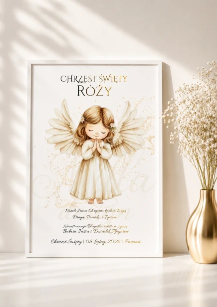 Pamiątka na chrzest- Anioł dla dziewczynki